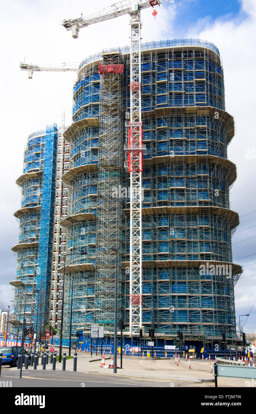New tower blocks being constructed in the Docklands area of London. Stock Photo