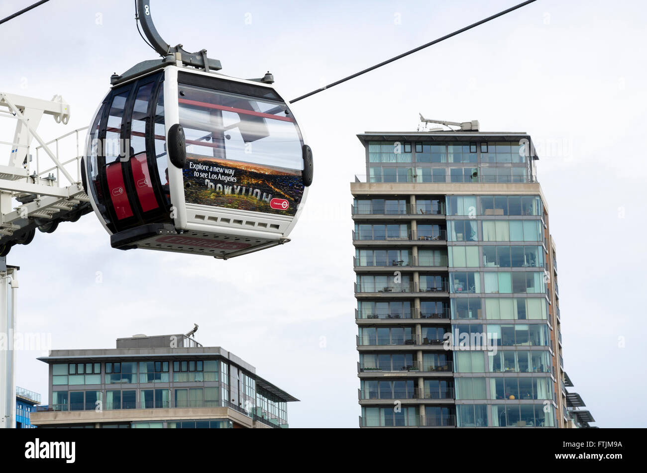 A cable car on the Emirates Air Line from Royal Victoria Docks to the ...