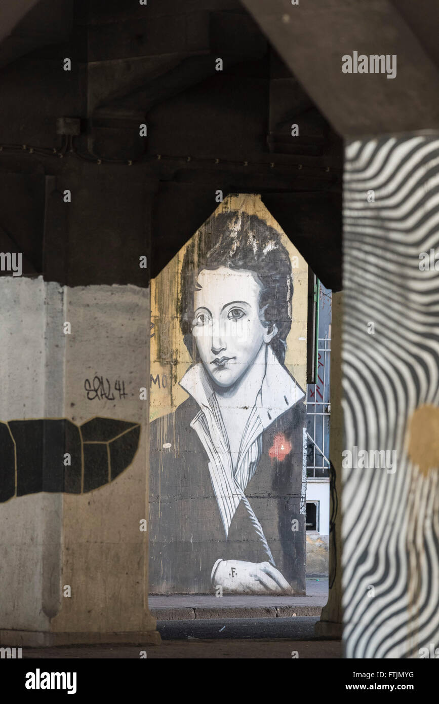 Rome. Italy. Image of poet Shelley by artist Ozmo on Via Ostiense. Stock Photo