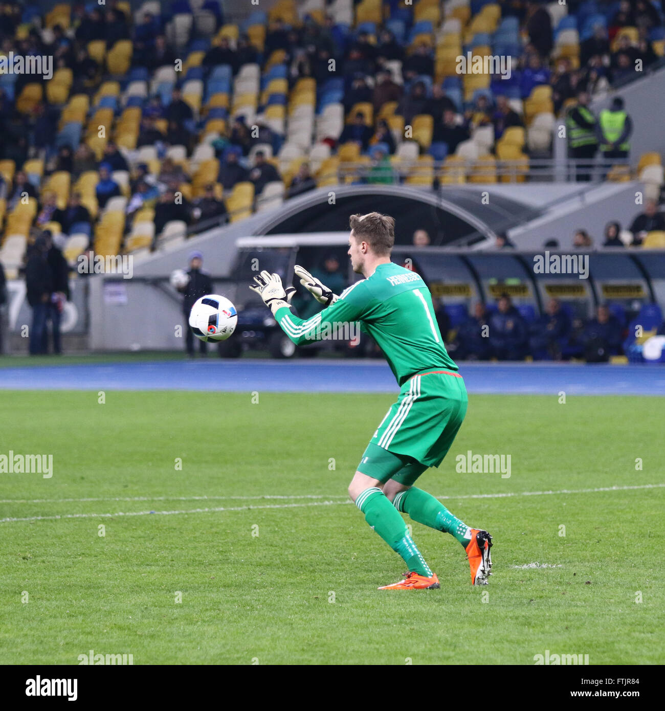 Kyiv, Ukraine. 28th March, 2016. Goalkeeper Wayne Hennessey of Wales in action during the Friendly match against Ukraine at NSC Olympic stadium in Kyiv, Ukraine. Ukraine won 1-0. Credit:  Oleksandr Prykhodko/Alamy Live News Stock Photo