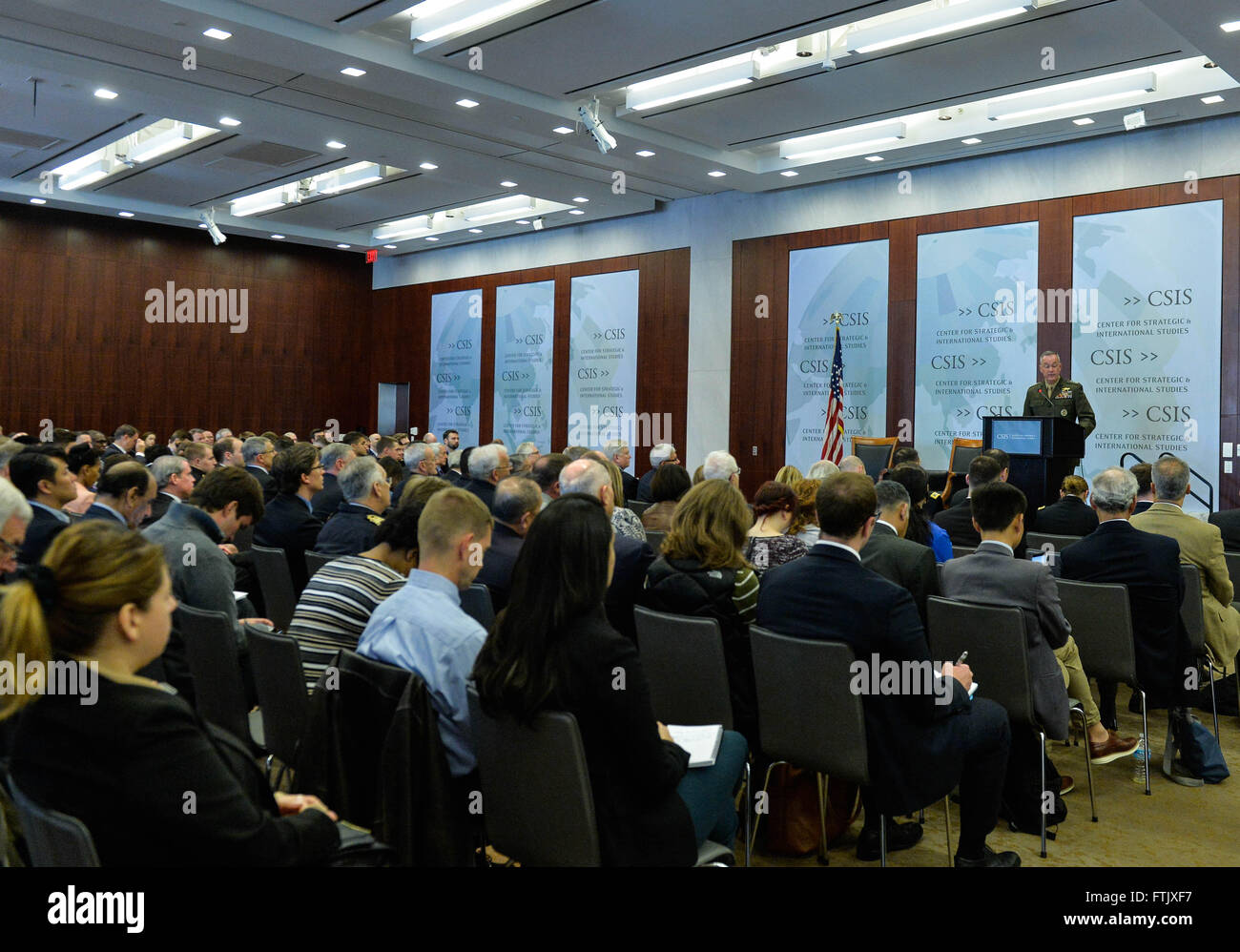 Washington, DC, USA. 29th Mar, 2016. U.S. Joint Chiefs of Staff Chairman Joseph Dunford speaks at the Center for Strategic and International Studies (CSIS) on global security challenges in Washington, DC, capital of the United States, March 29, 2016. © Bao Dandan/Xinhua/Alamy Live News Stock Photo