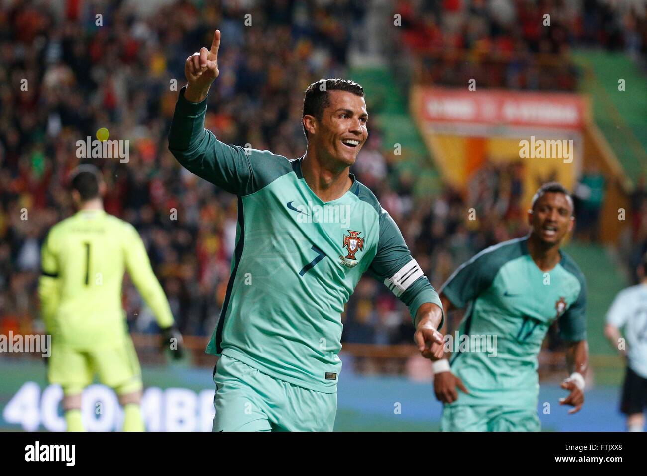 Leiria, Portugal. 29th Mar, 2016. Portugal's Cristiano Ronaldo celebrates  his goal for Portugal during the FIFA international friendly match between  Portugal and Belgium as part of the preparation of the Belgian national