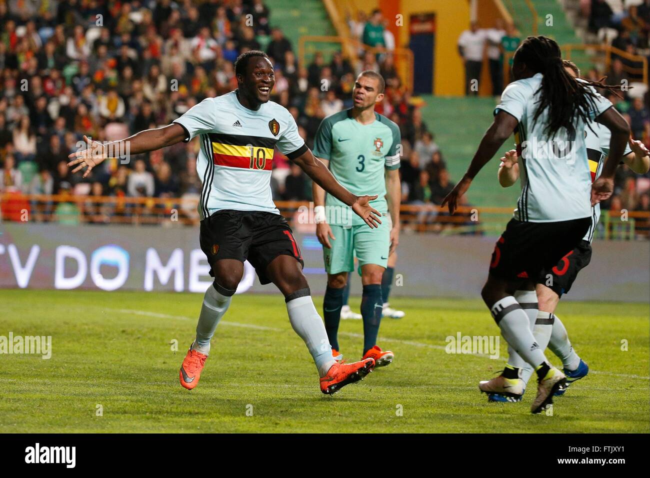 Leiria, Portugal. 29th Mar, 2016. Romelu Lukaku of Belgium celebrates ...
