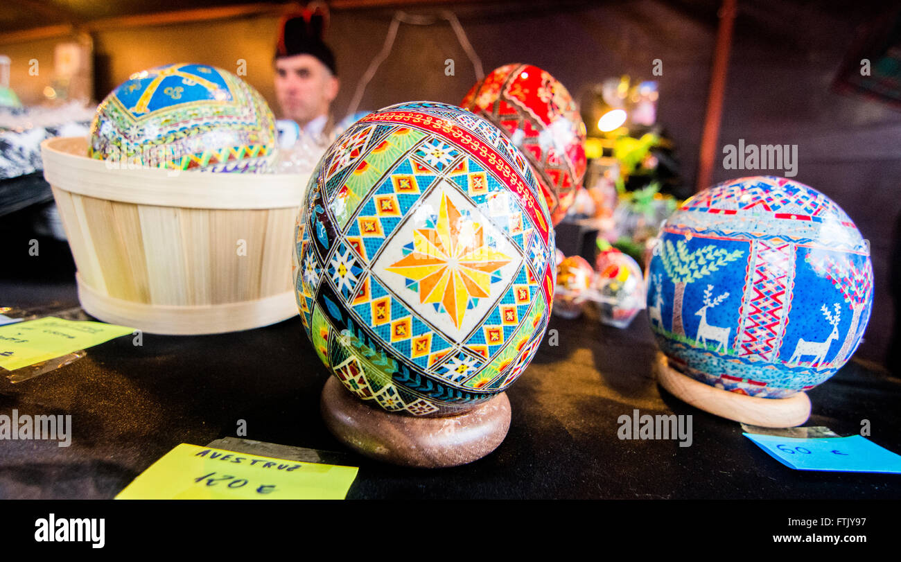Pola de Siero, Spain. 29th March, 2016. Painted goose eggs at the Feast of Easter Eggs of Pola de Siero, the only Spanish city in which this feast is celebrated, on the first Tuesday after Easter Sunday, with thousands of eggs painted by hand. © David Gato/Alamy Live News Stock Photo