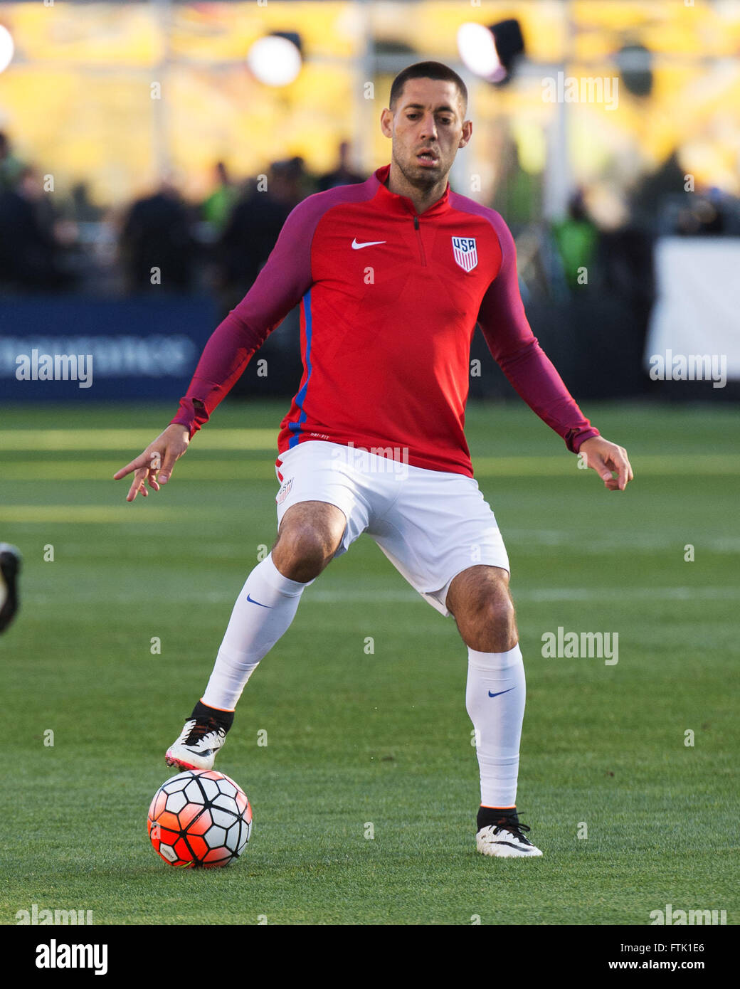 Ohio, USA. 29th March, 2016. USA forward Clint Dempsey warms up before the World Cup Qualifying Match against Guatemala. Columbus, Ohio, USA Credit:  Brent Clark/Alamy Live News Stock Photo