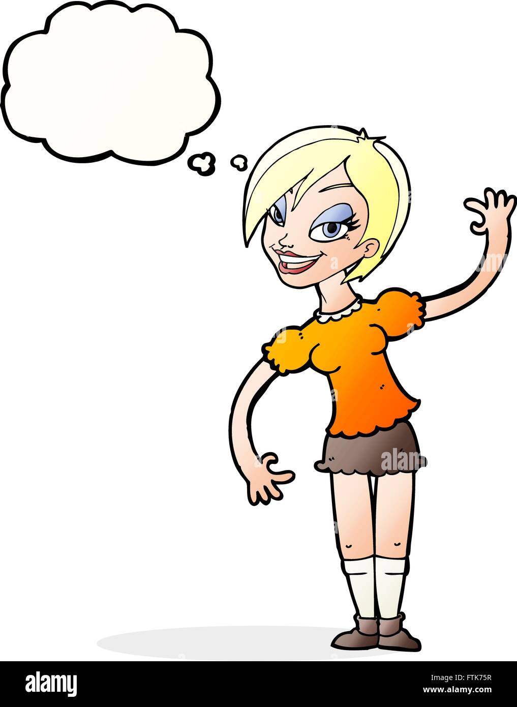 cartoon girl waving with thought bubble Stock Vector Image & Art - Alamy