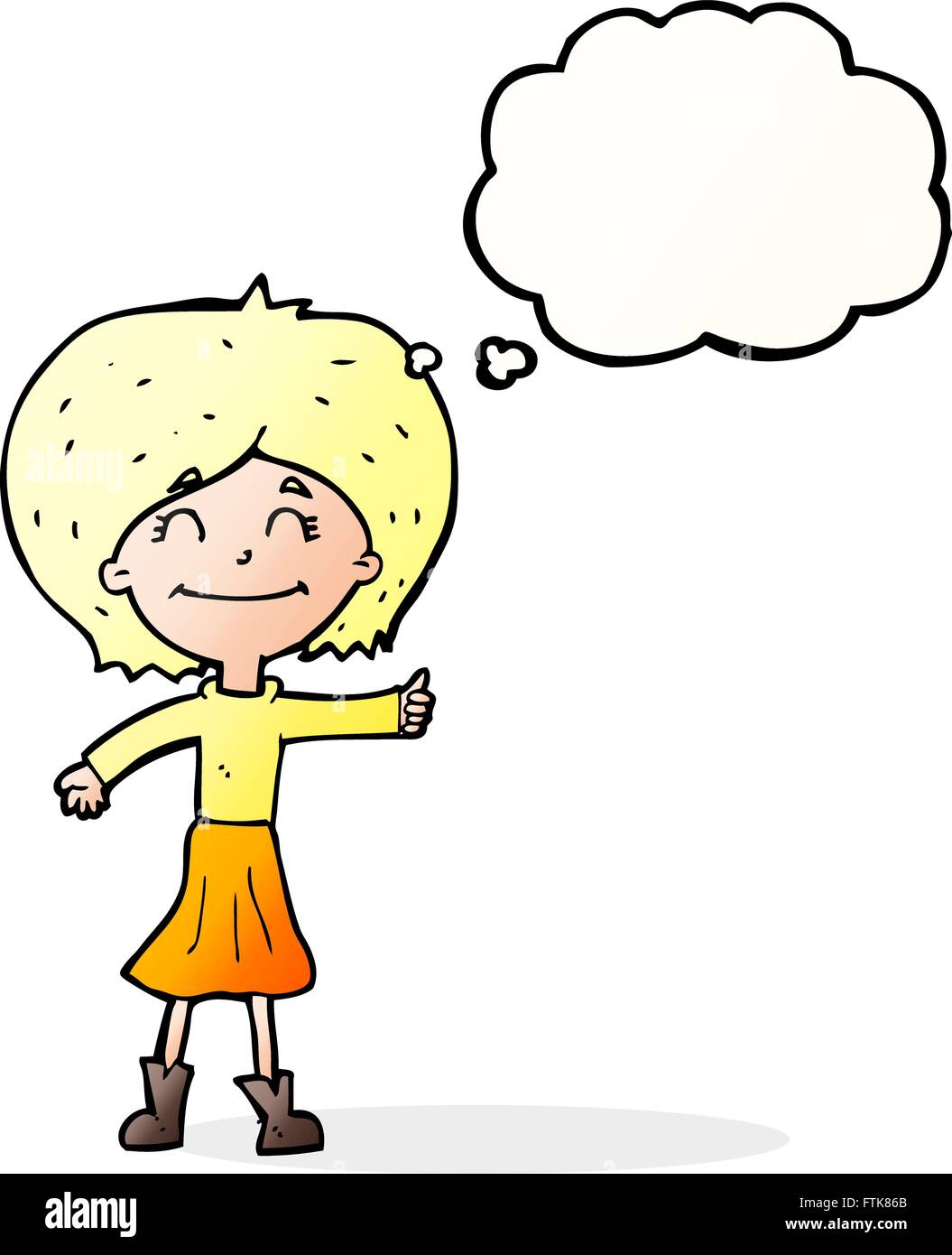 cartoon happy girl giving thumbs up symbol with thought bubble Stock ...