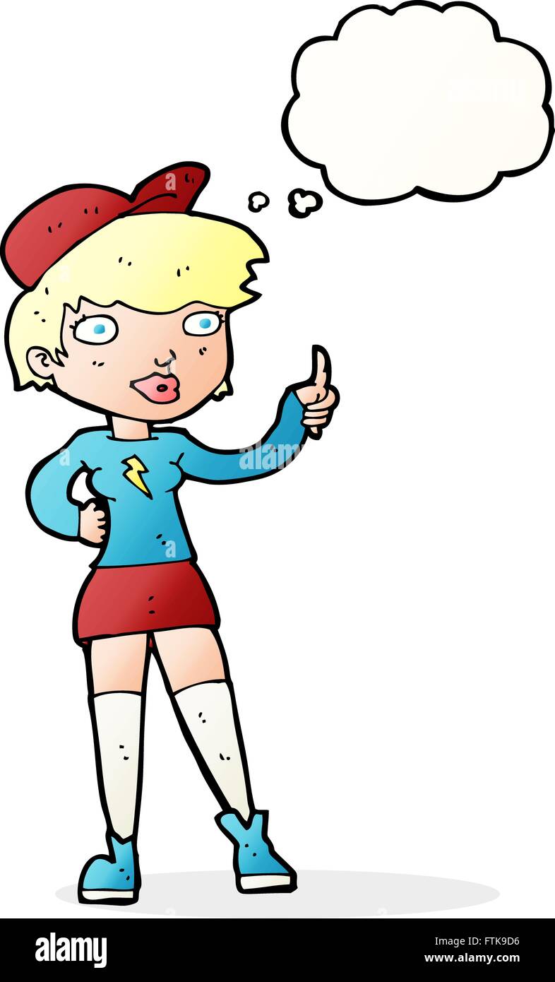 cartoon skater girl giving thumbs up symbol with thought bubble Stock ...