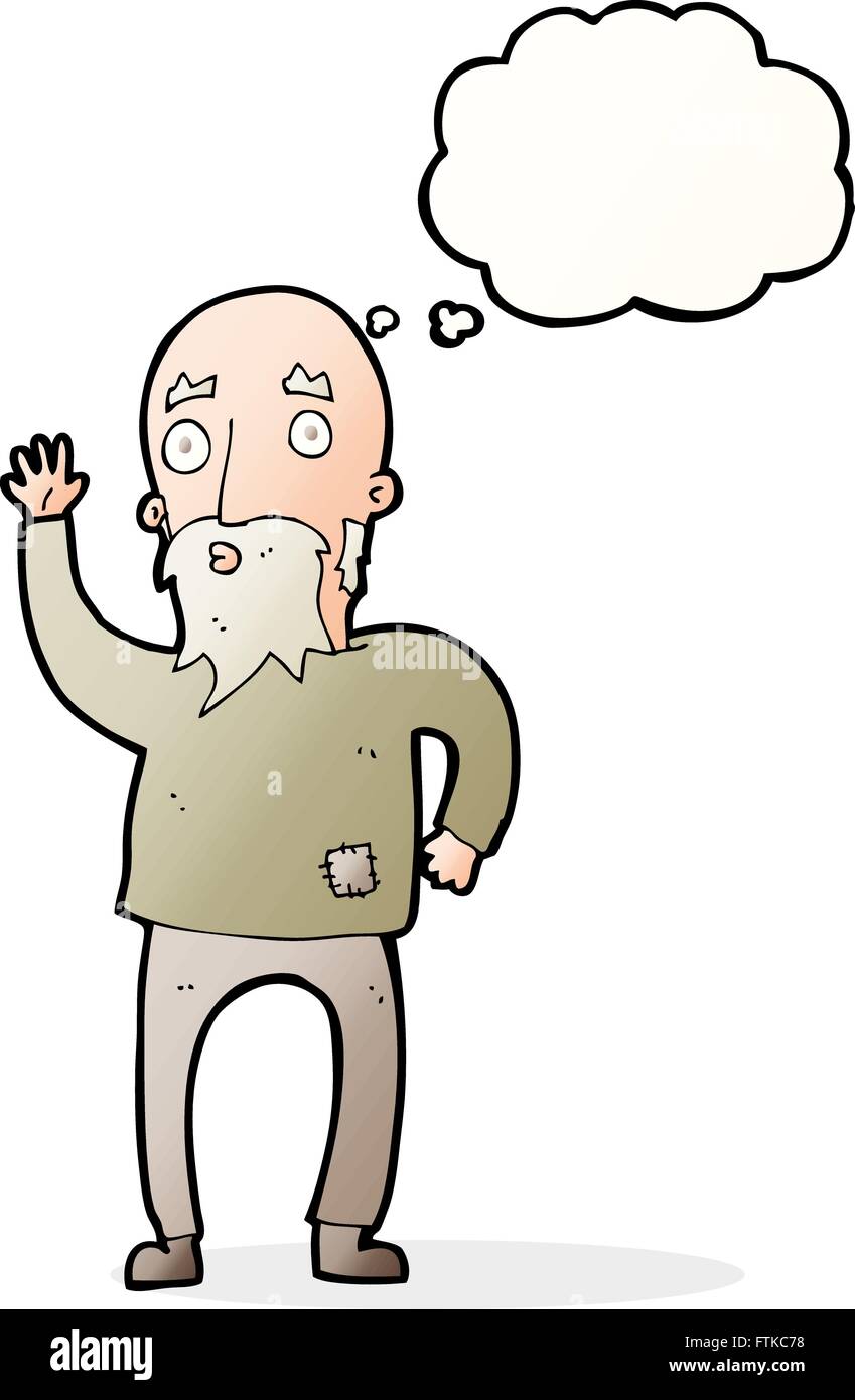 cartoon old man waving with thought bubble Stock Vector Image & Art - Alamy