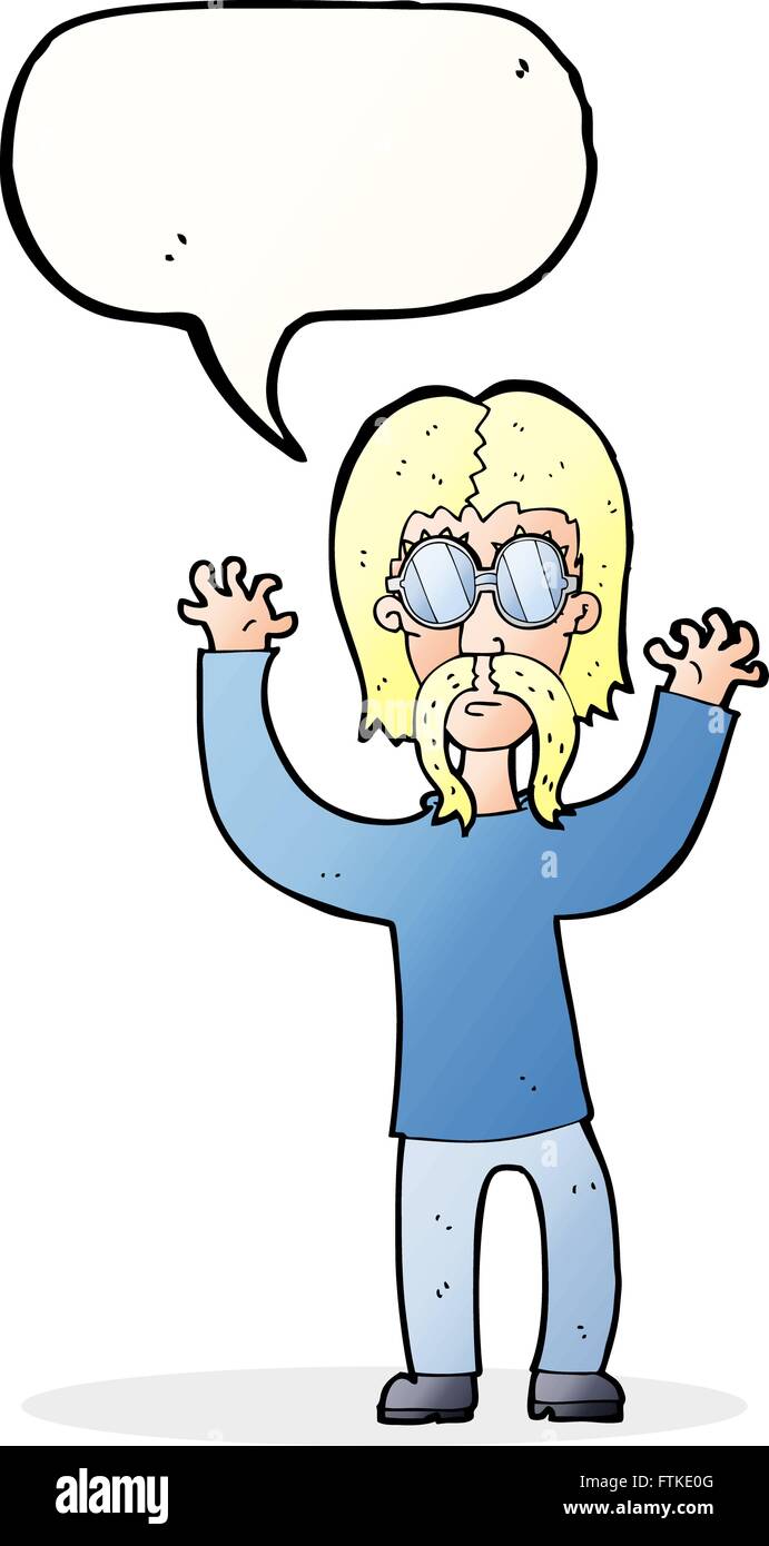 cartoon hippie man waving arms with speech bubble Stock Vector Image ...
