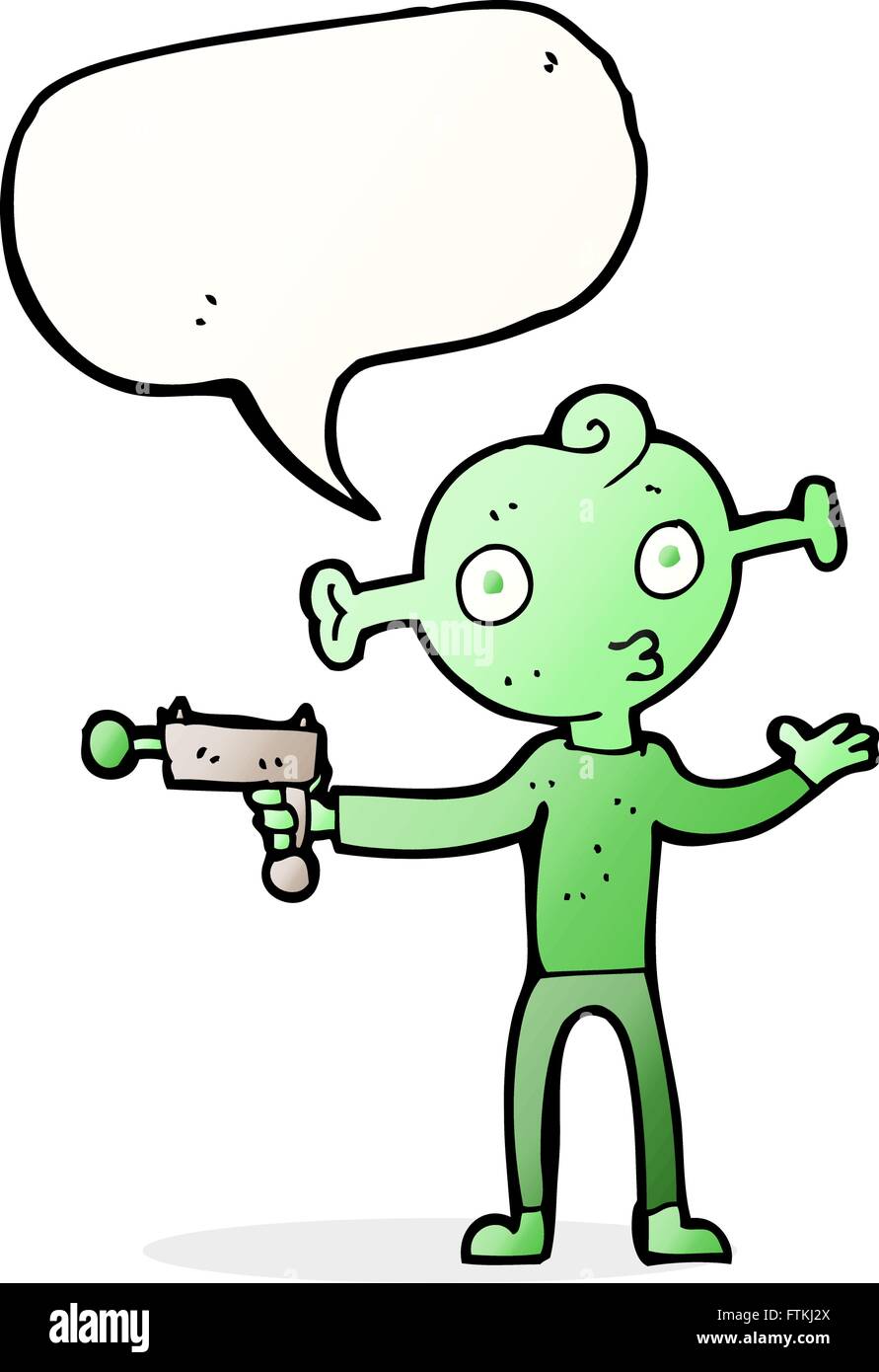 cartoon alien with ray gun with speech bubble Stock Vector Image & Art ...
