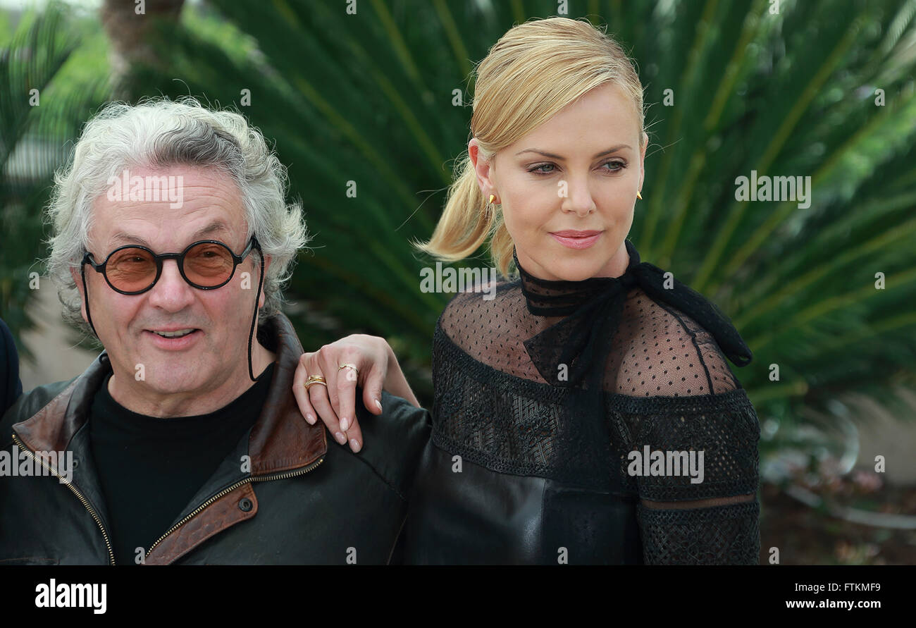 Photocall of the Mad Max film 'The Fury Road' by George Miller, 68 th Cannes Film Festival. director George Miller and actress C Stock Photo
