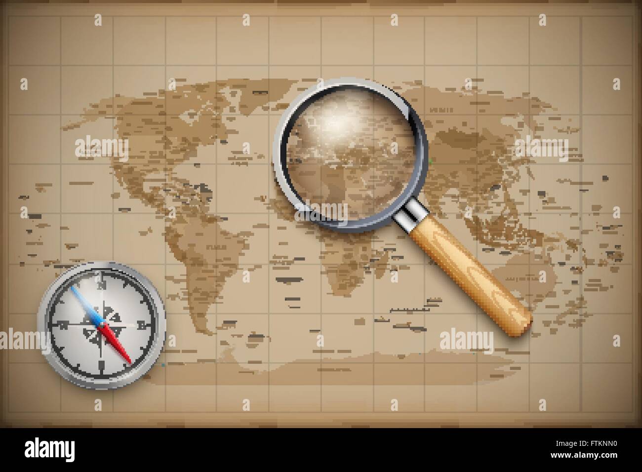 Vintage World Map with magnify and compass Stock Vector Image & Art - Alamy