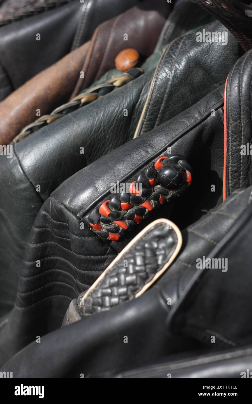 Vintage leather biker jackets Stock Photo
