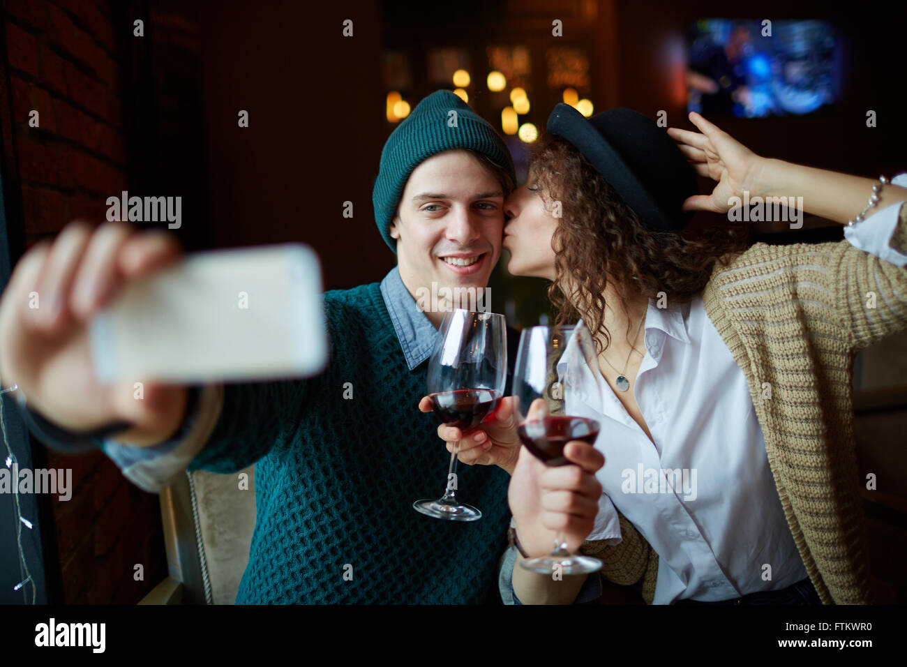 Selfie in restaurant Stock Photo