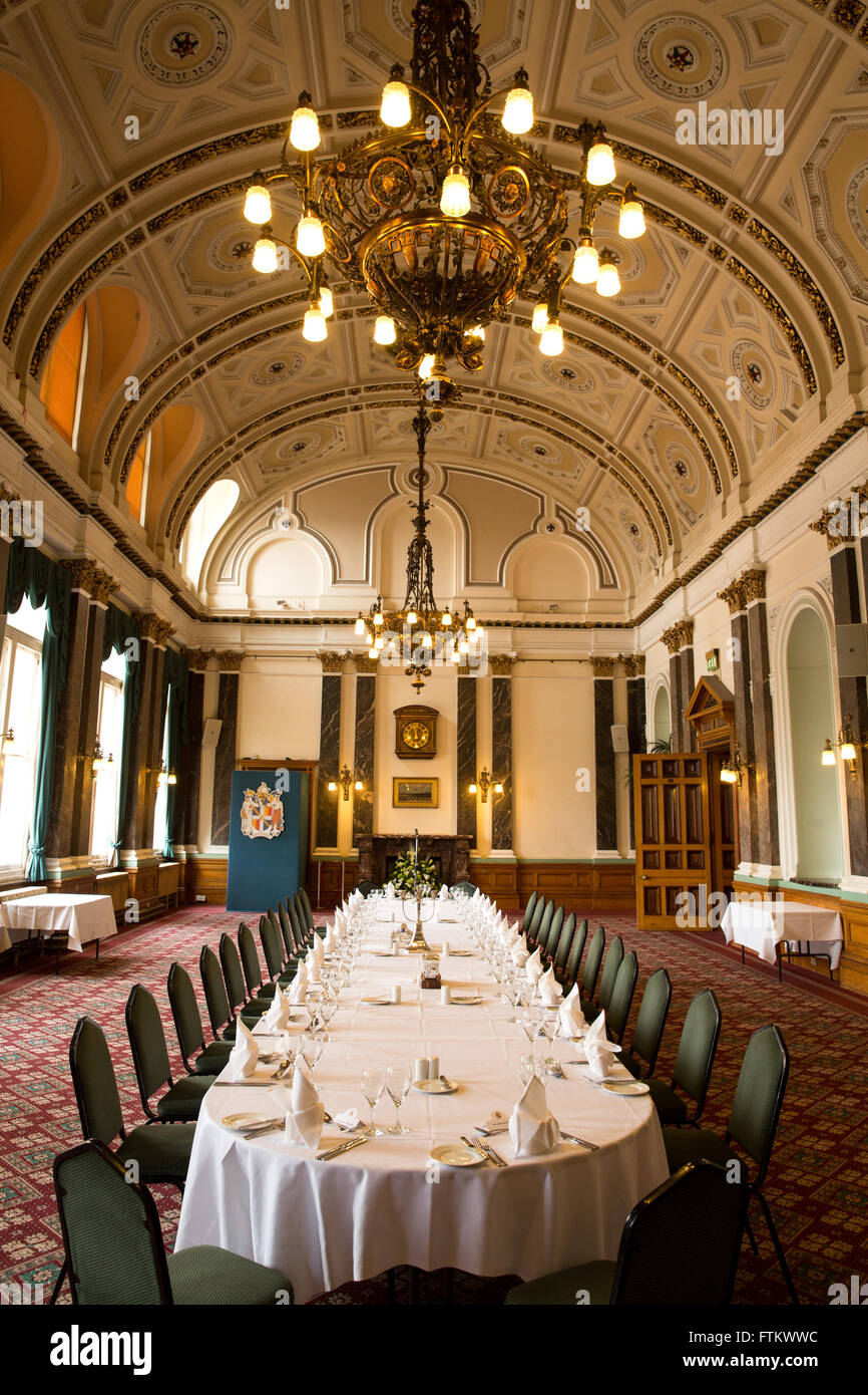 The banqueting suite in Birmingham Council House laid out for a Civic Luncheon Stock Photo