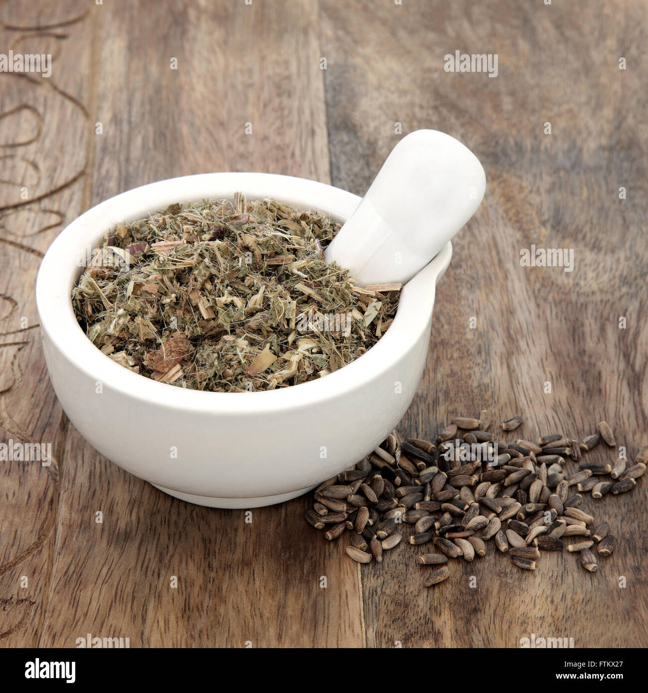 Blessed and milk thistle herb seeds used in natural alternative herbal