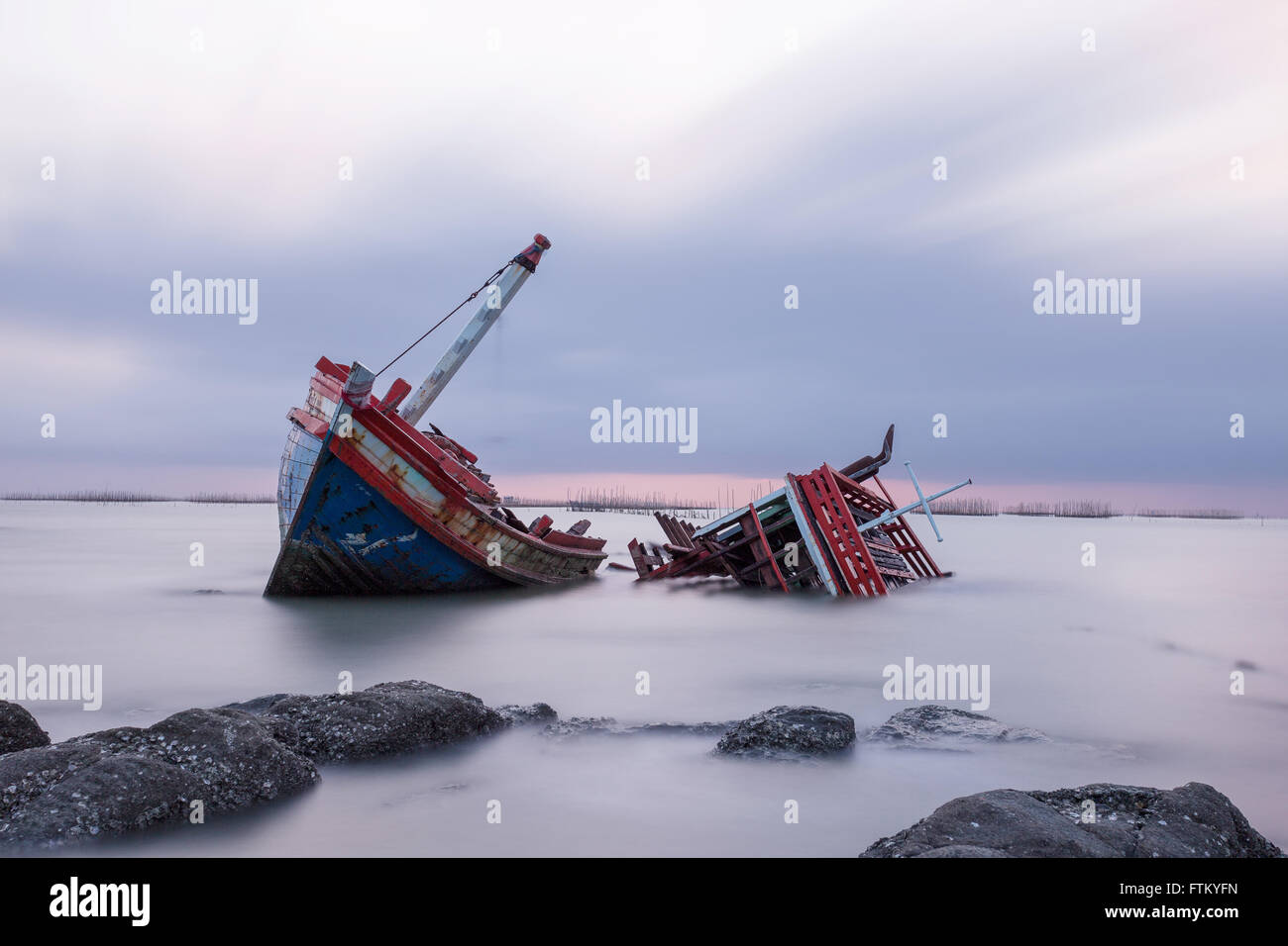 Shipwreck on a Beach with cloudy Sky, Thailand Stock Photo Alamy