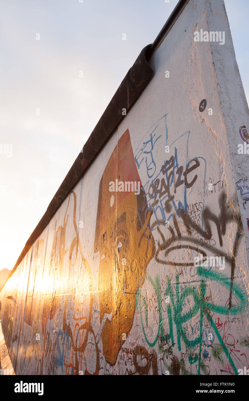 Painted and graffiti covered section of the Berlin Wall at the East