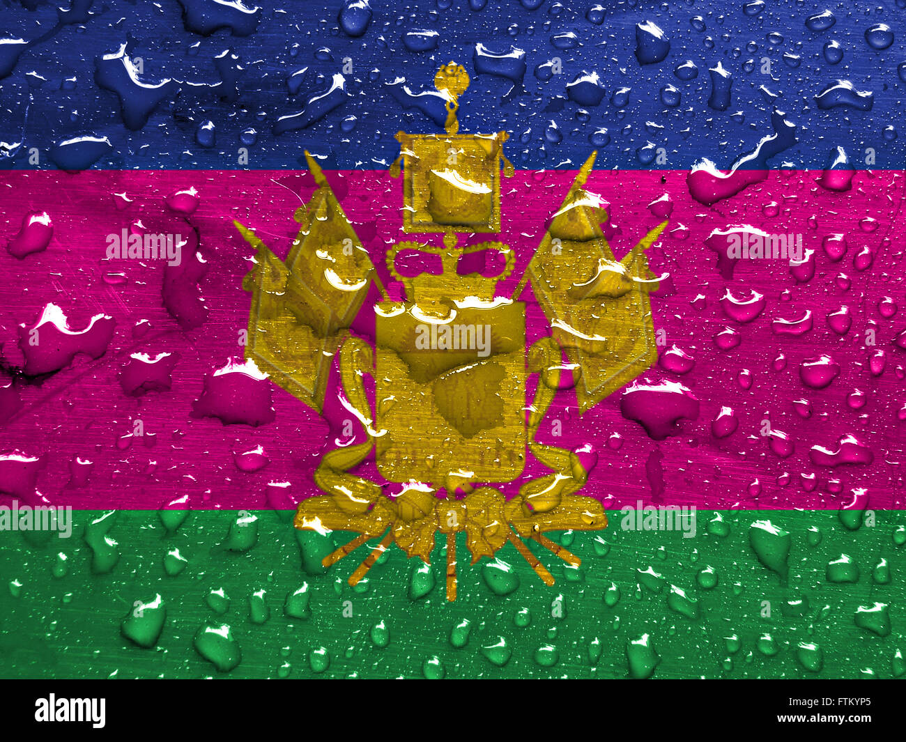 flag of Krasnodar Krai with rain drops Stock Photo