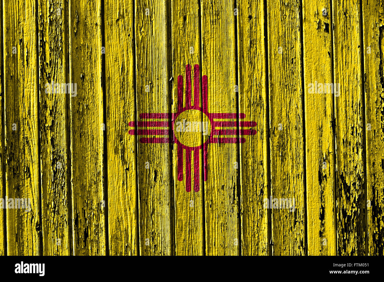 flag of New Mexico painted on wooden frame Stock Photo