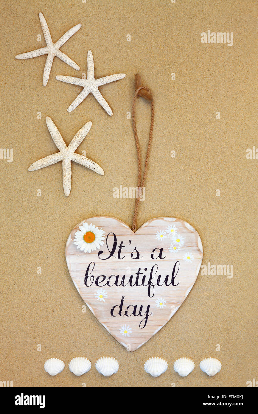 Its a beautiful day distressed wooden sign with starfish and cockle ...