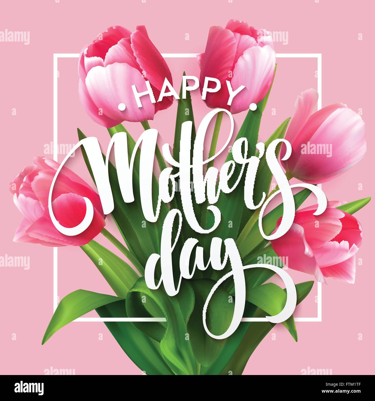 Happy Mothers Day lettering. Mothers day greeting card with Blooming ...