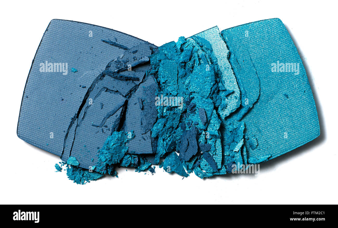Smashed blue eyeshadow pallettes Stock Photo