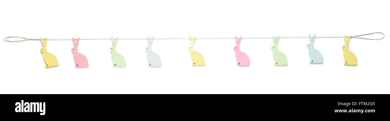Easter garland made of paper bunnies Stock Photo