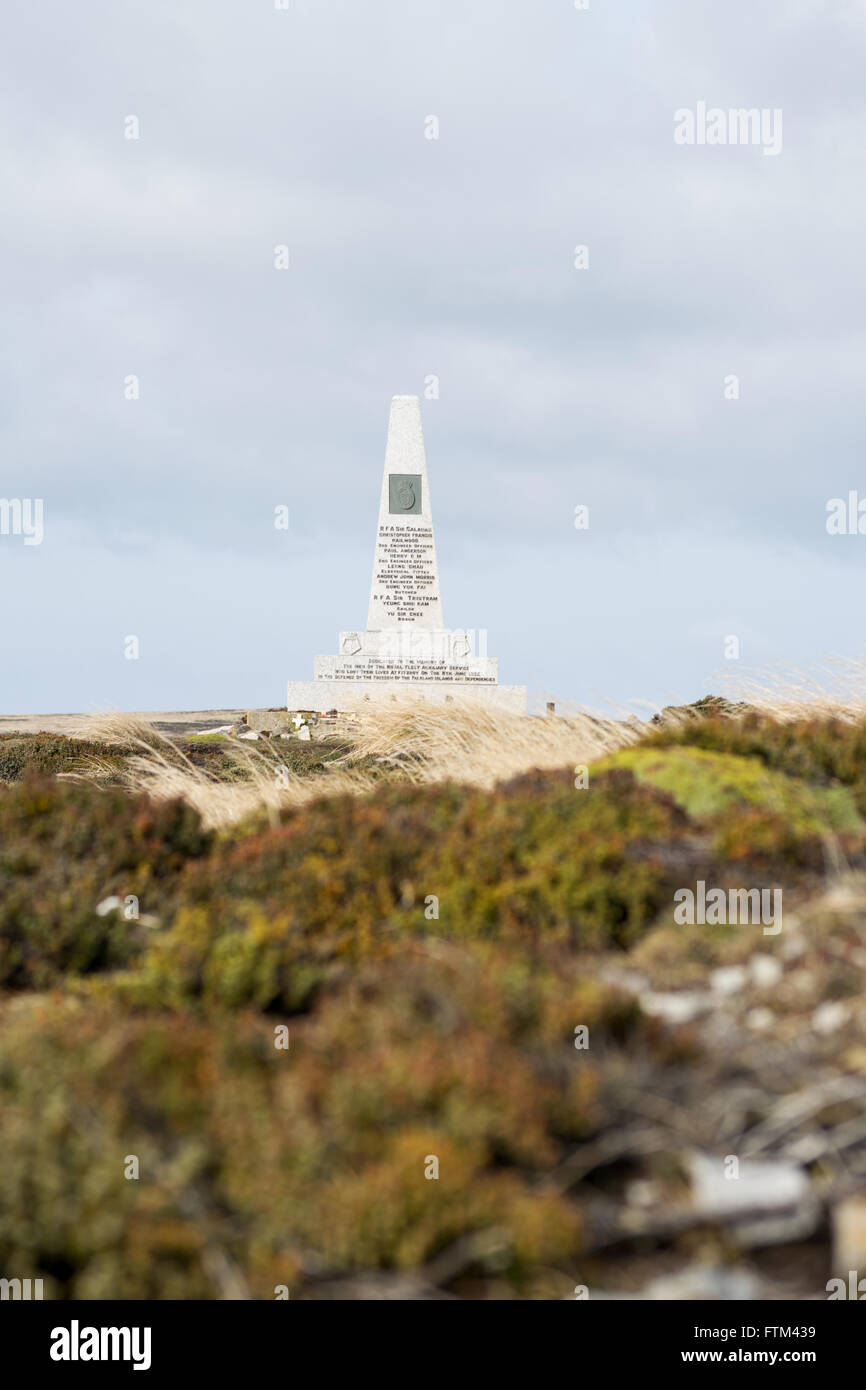 Royal Fleet Auxillary Services memorial to crew of Sir Galahad and Sir Tristram at Bluff Cove, East Falkland, Falkland Islands Stock Photo