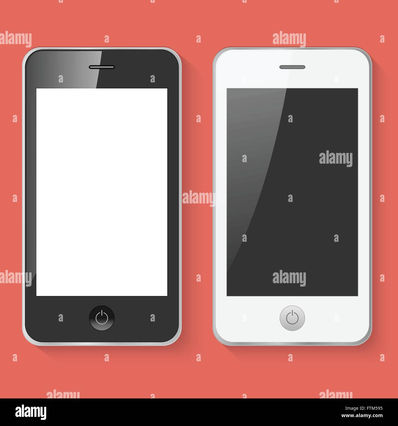 Black and white mobile smart phones on a pink background Stock Vector