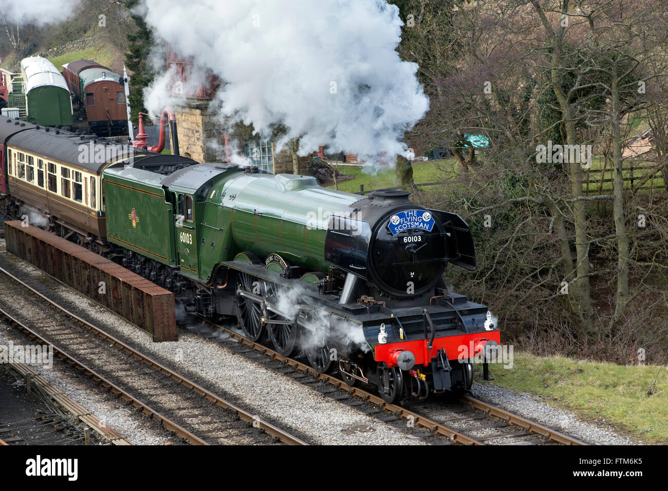 The Flying Scotsman at Goathland Station on the North York Moors Historic Railway after restoration Stock Photo