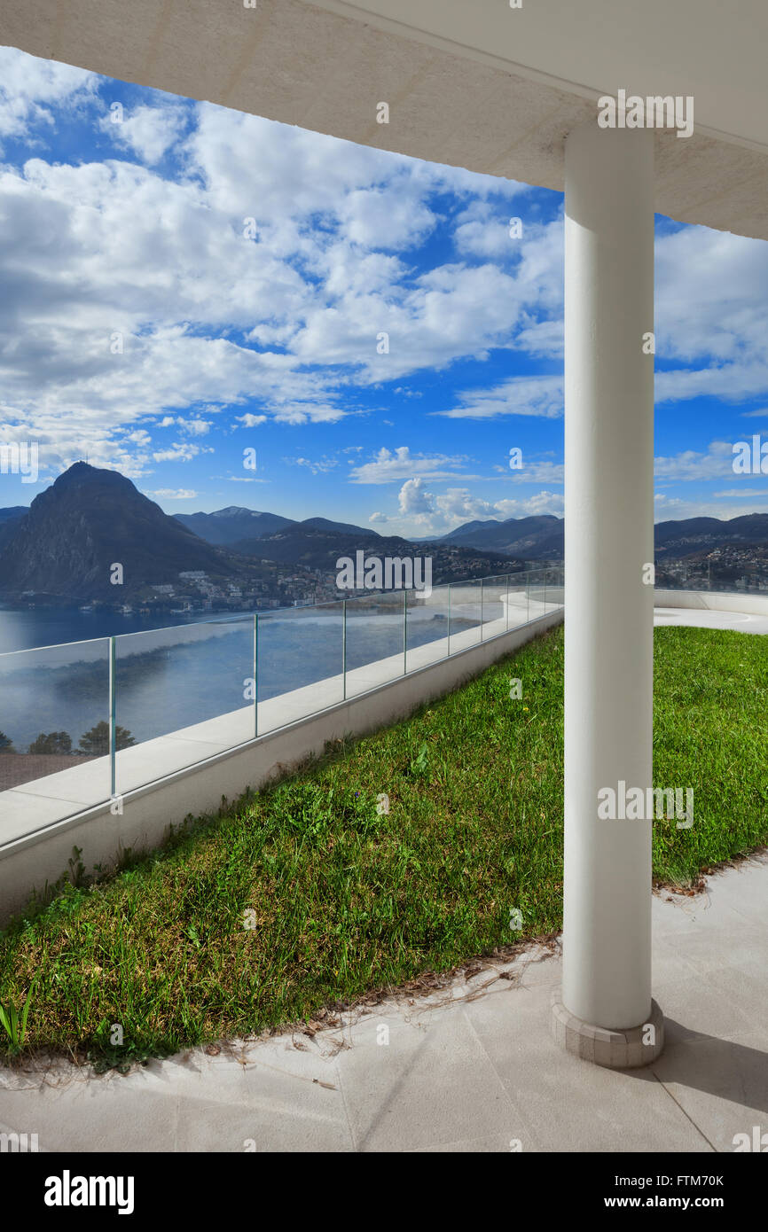View of Architecture, porch of a modern penthouse, panoramic view Stock Photo ...