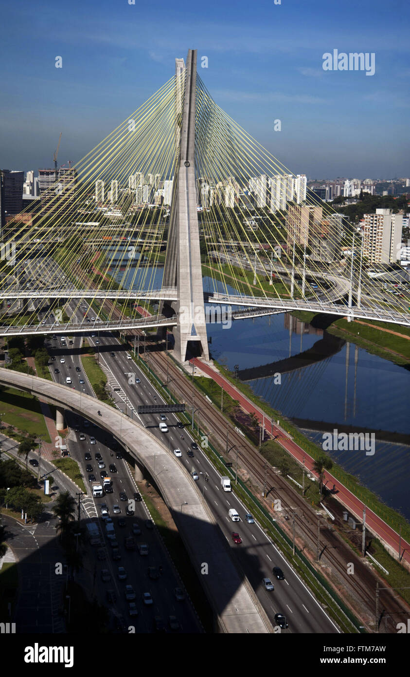 Cable-Stayed Bridge Octavio Frias de Oliveira and Avenue Nacoes Nations Stock Photo