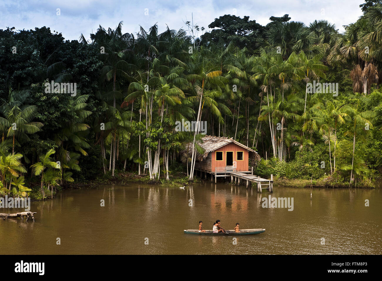 Typical house of the riverside population in the city of Portel Island Marajo Stock Photo