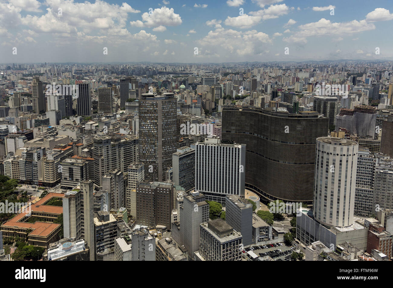 Aerial view of the central region of the city of Sao Paulo - Edificio Copan and Edificio Italia Stock Photo