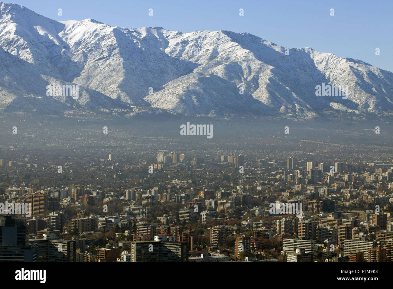 View of the city of Santiago with the Andes in the background - Chile Stock Photo