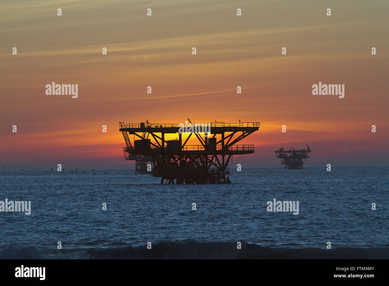 Oil platforms in Cabo Blanco in the province of Talara - region of Piura Stock Photo