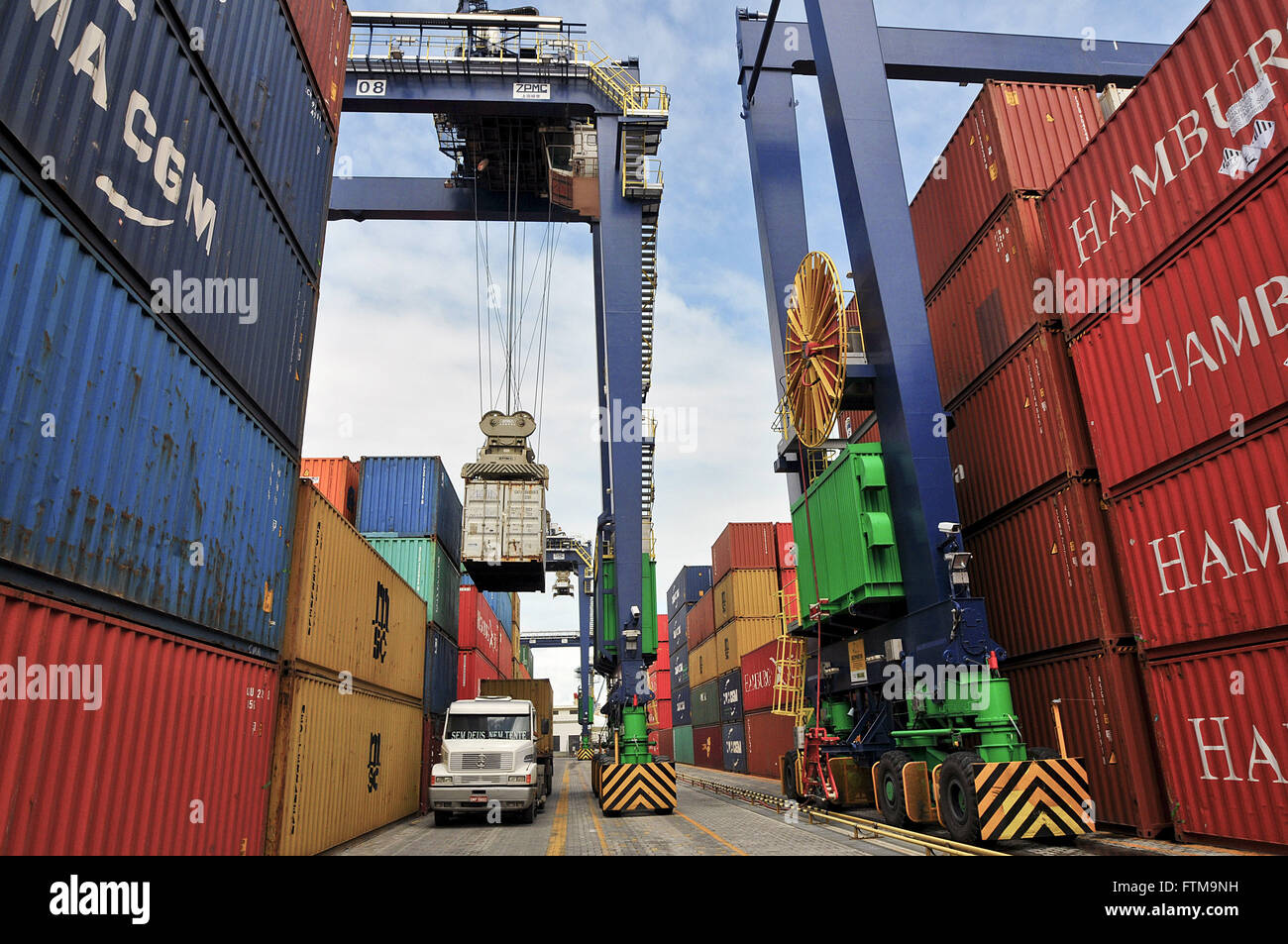 Container handling at the port terminal of the city located on Route MERCOSUR Stock Photo