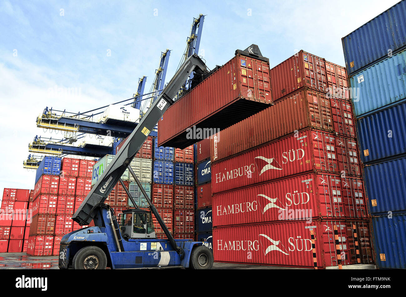 Container handling at the port terminal of the city located on Route MERCOSUR Stock Photo