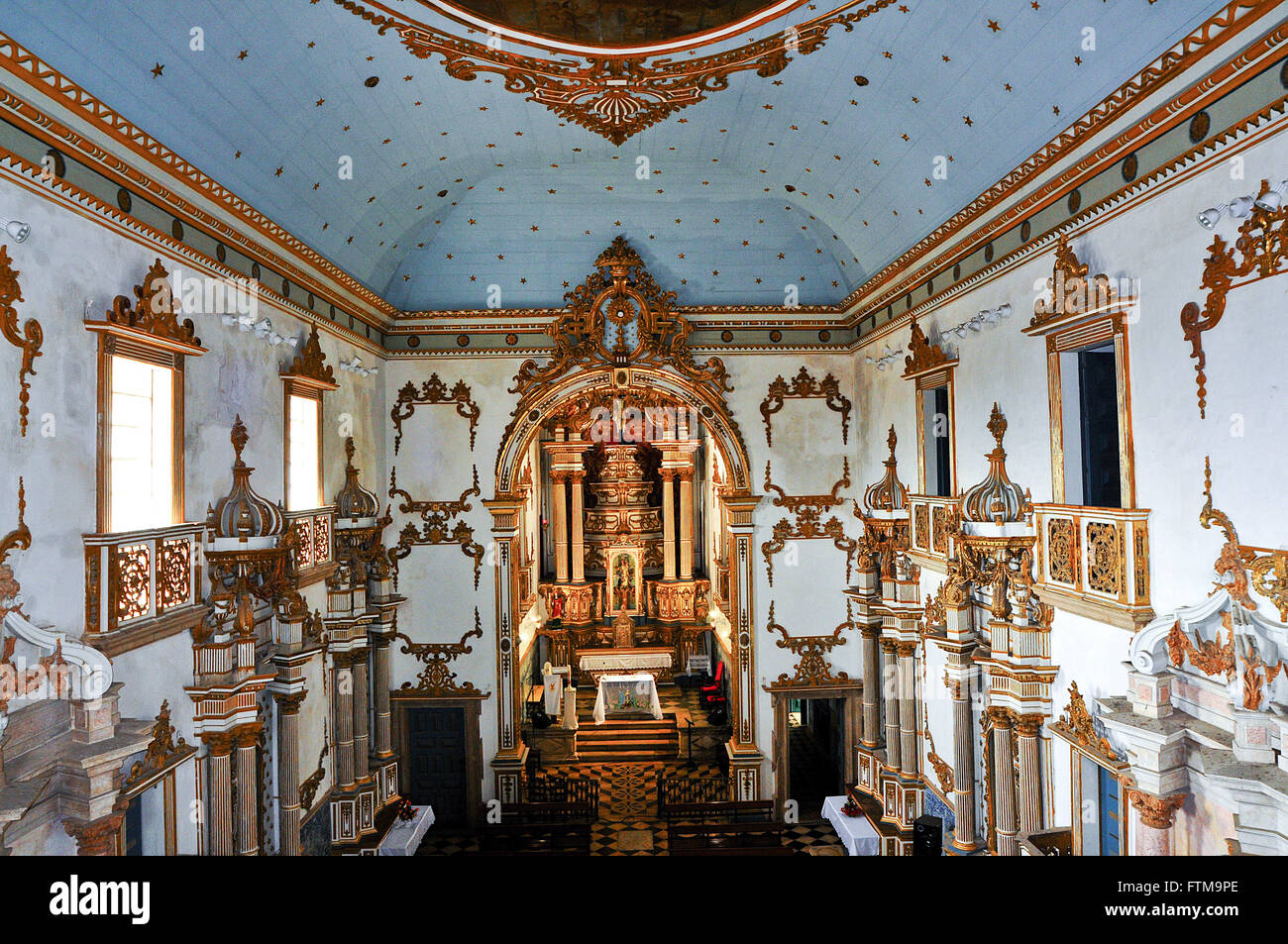 Inside view of the nave and the altar of Our Lady of Pilar Church Commerce neighborhood the