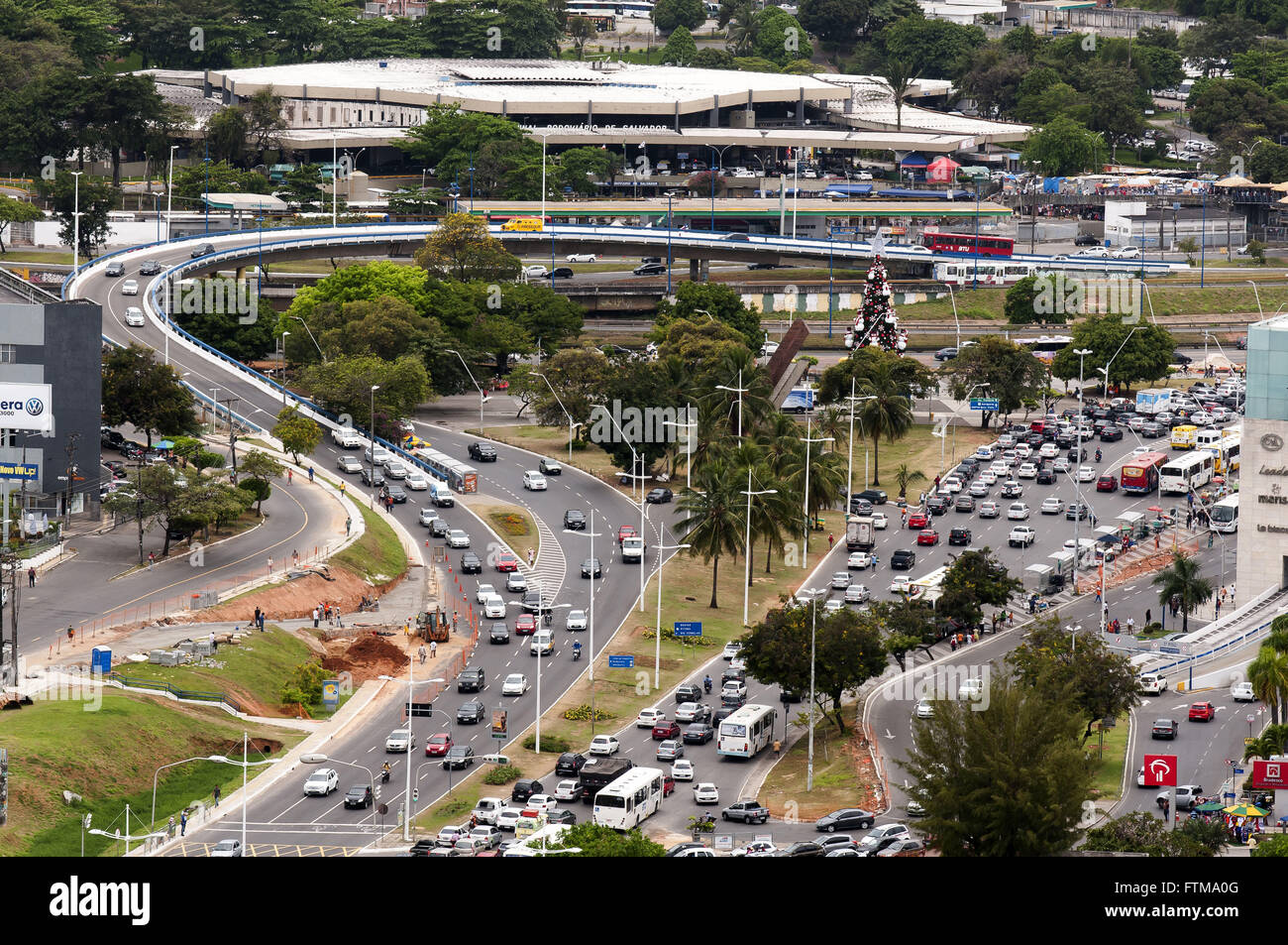 Top view of traffic of vehicles in Viaduct Raul Seixas on Avenida Antonio Carlos Magalhaes Stock Photo