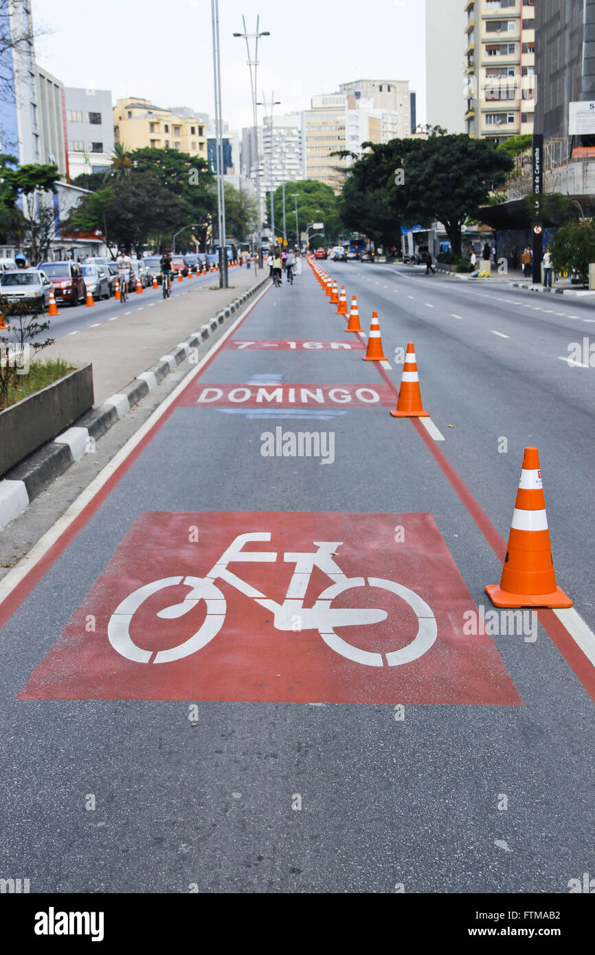 Bike lane on Avenida Paulista in World Car Free Day Stock Photo