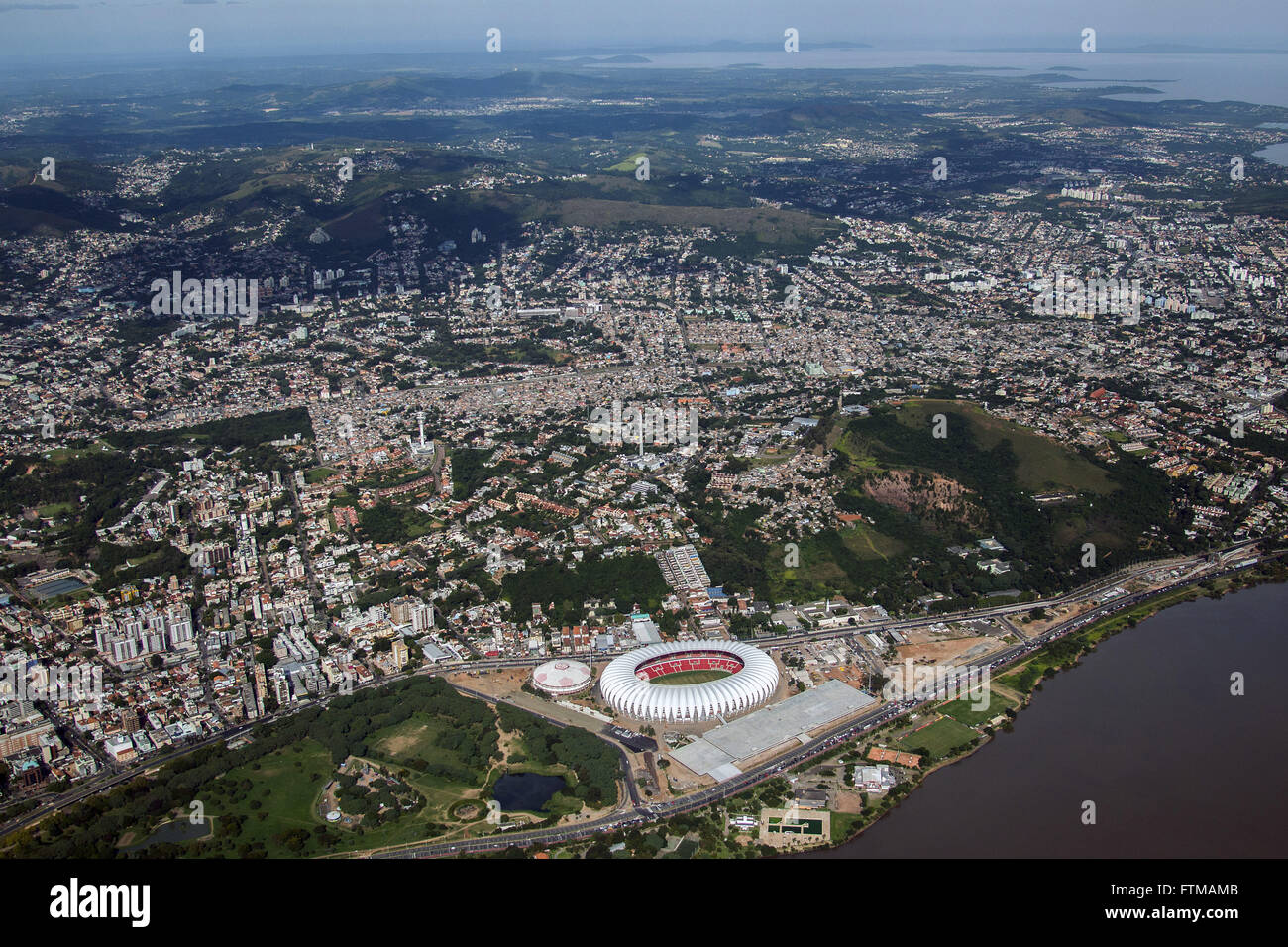 Aerial view of the city with Estadio Jose Pinheiro Borba also known as Gigante da Beira-Rio Stock Photo