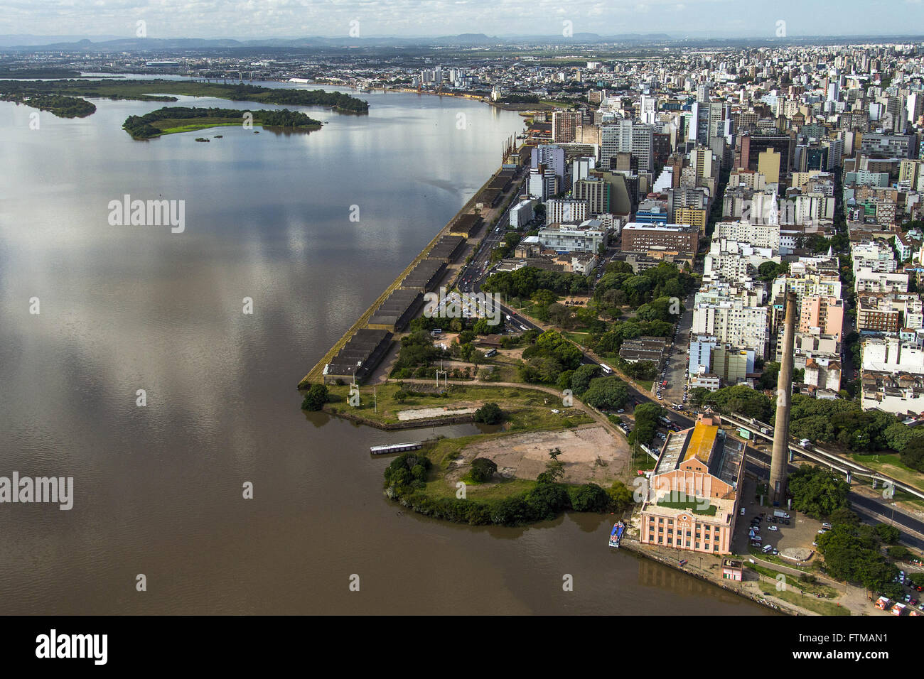 Aerial view of the port area on the banks of the Rio Guaiba Stock Photo