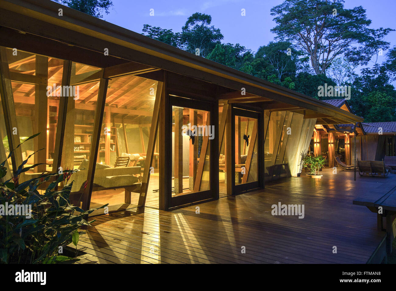 Nightfall in hotel housed in the Amazon forest Stock Photo