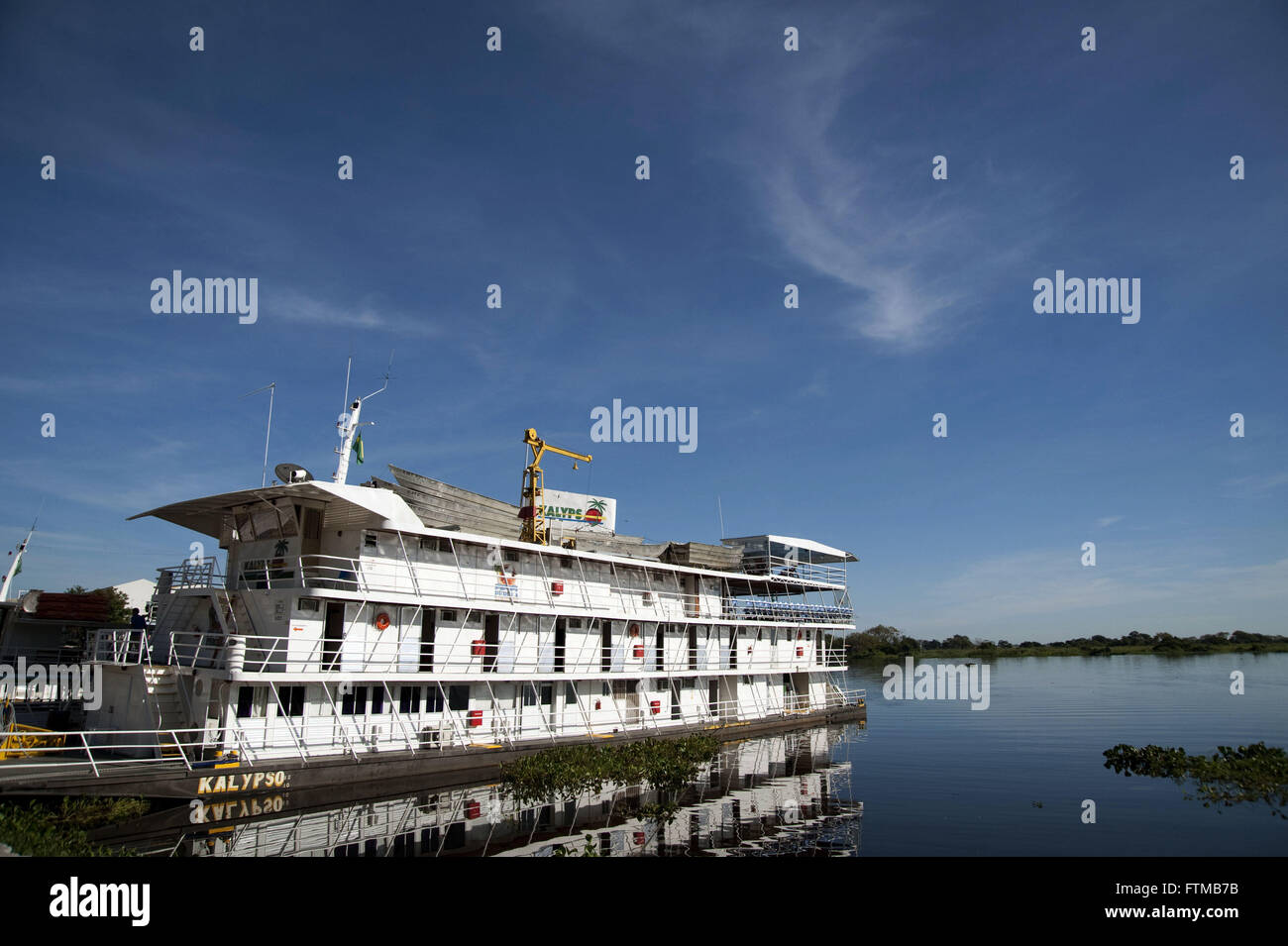 Hotel boat docked in the port city of Corumba Stock Photo