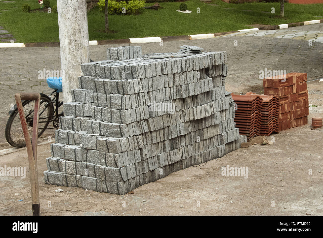 Material of Construction on the sidewalk of property under renovation - City Bertioga Stock Photo