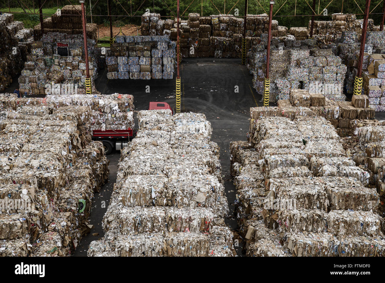 View of deposits during the process of separation and organization of bales of recyclable materials Stock Photo