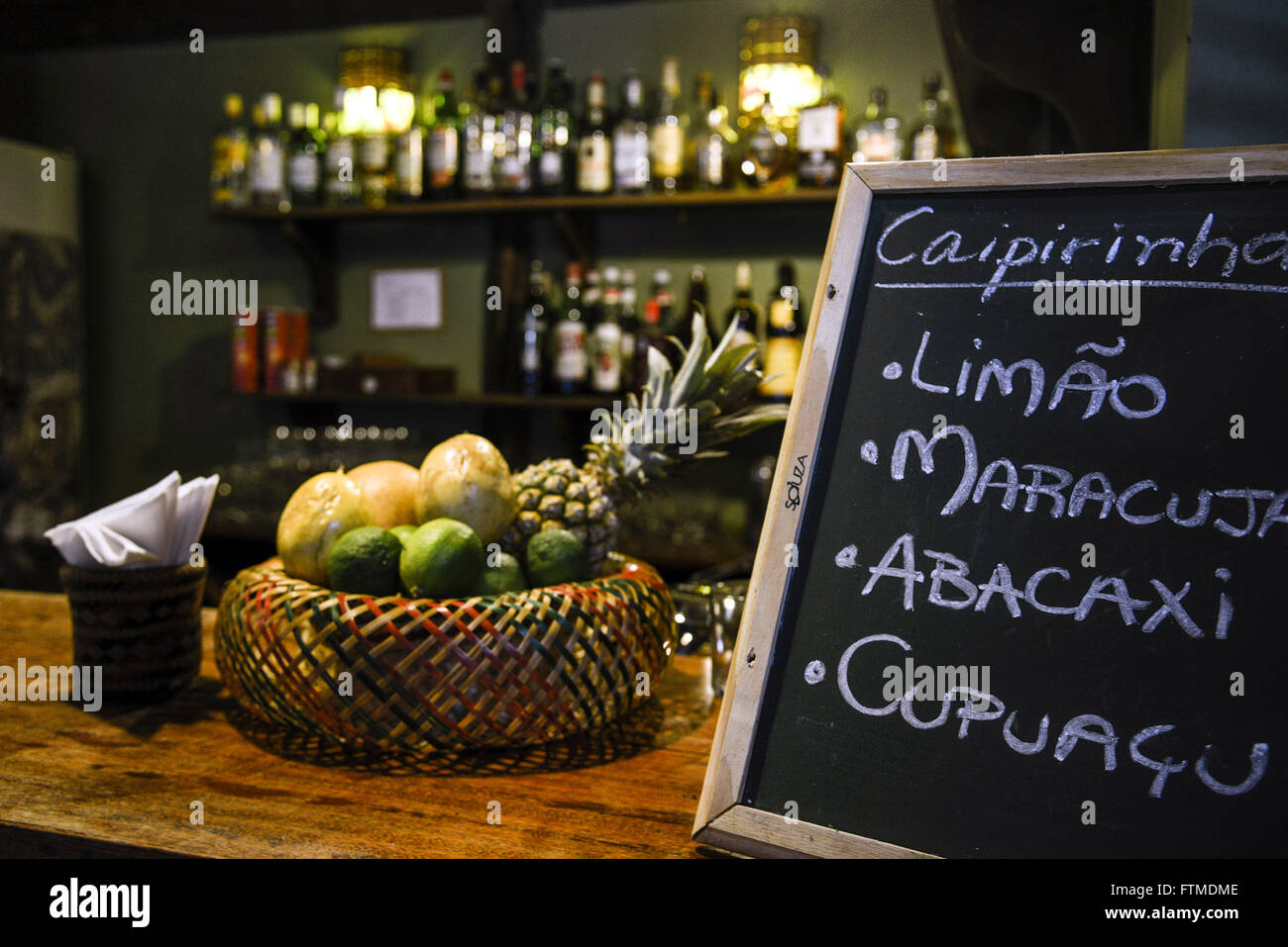 Detail of menu caipirinhas in hotel bar Stock Photo
